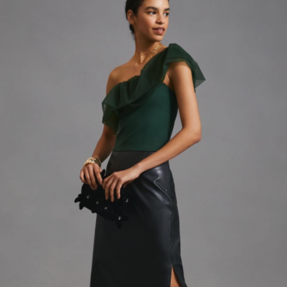 Sunday in Brooklyn One-Shoulder Ruffle Tulle Chic Glam Party Modern Trendy Top - Picture 2 of 7